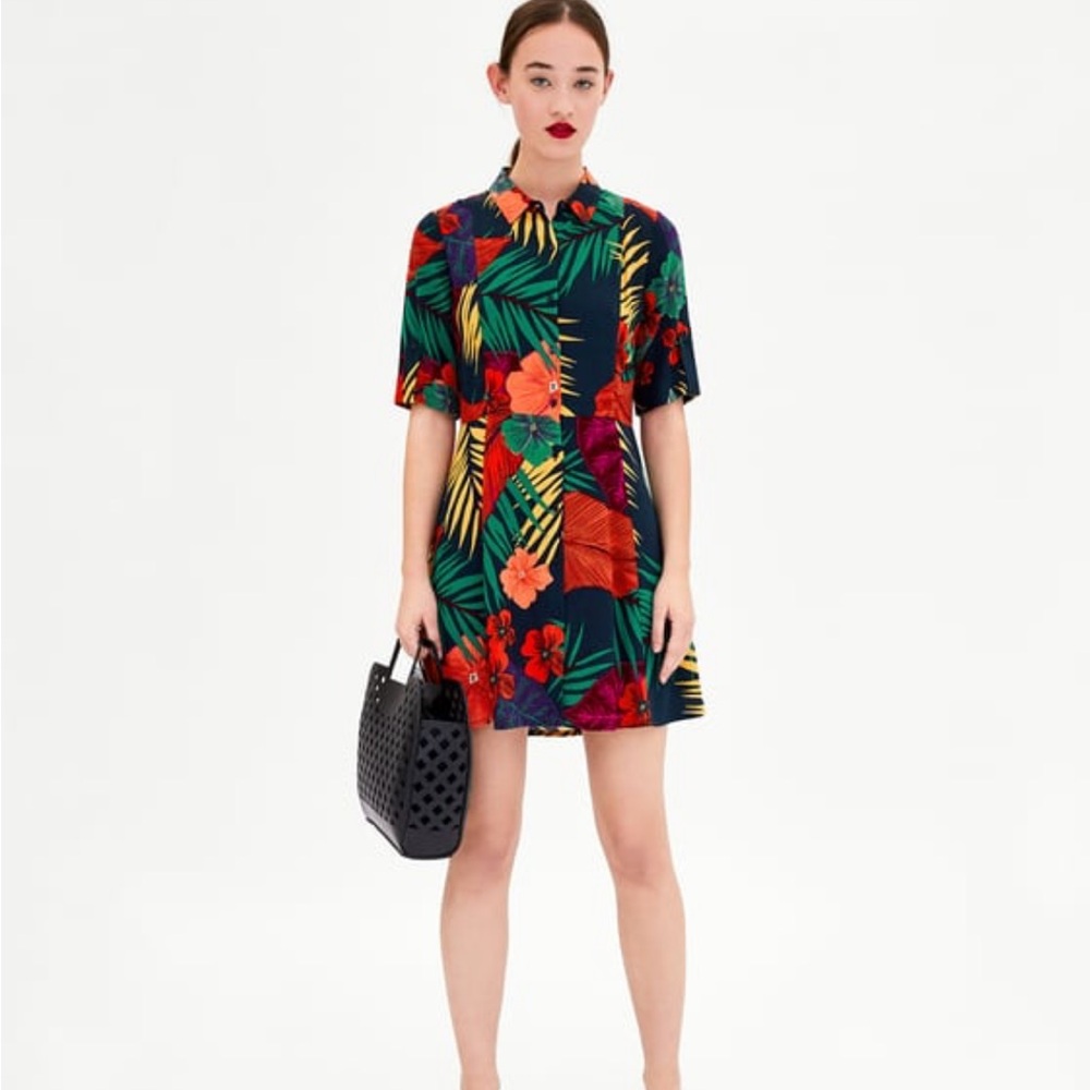 Zara Red and Green A-line Mini Dress Resort Wear